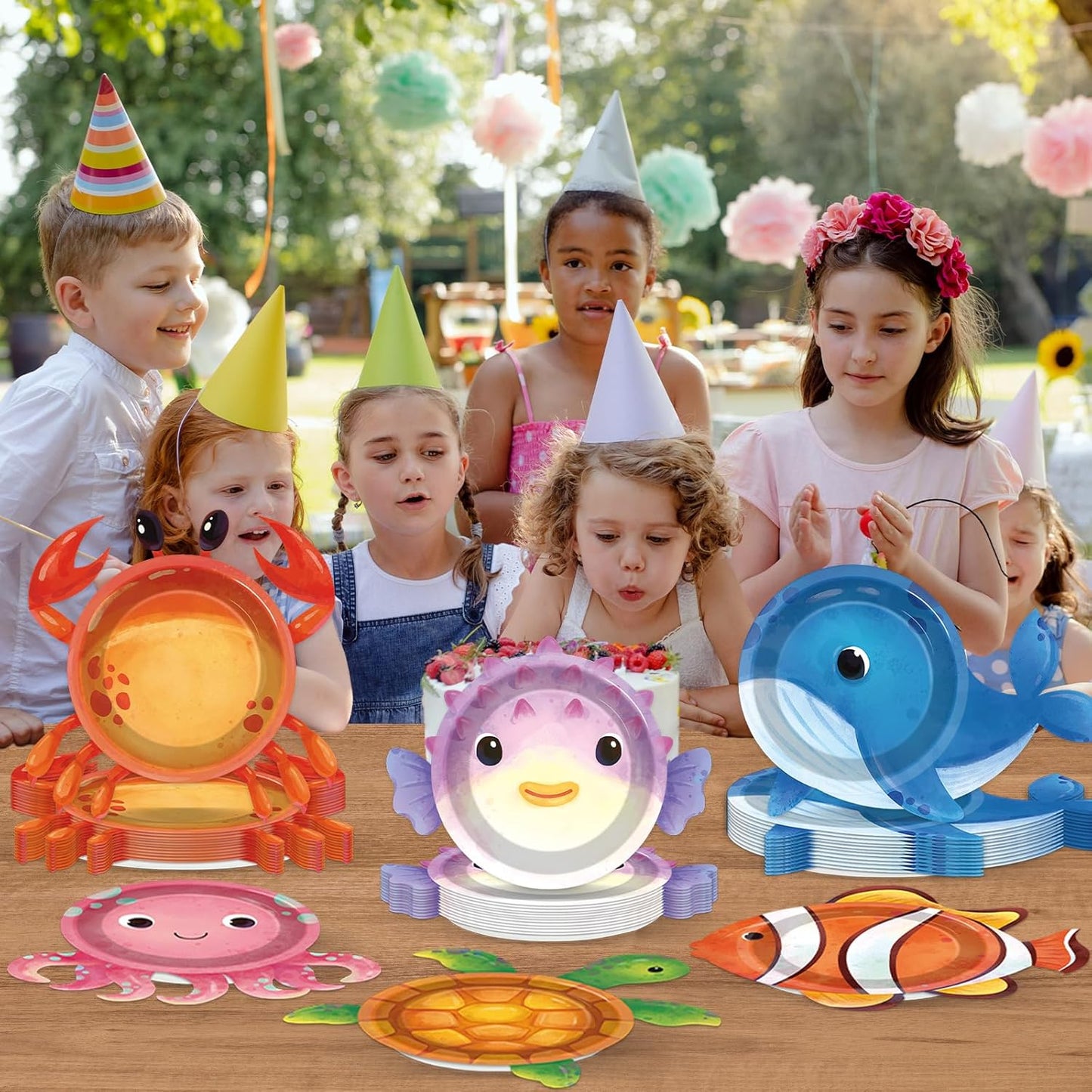 48Pcs Ocean Animal Shaped Paper Plates Under the Sea Party Supplies Sea Animal Tableware 7In Underwater Dinner Plates for Boys Girls Marine Animal Birthday Party Baby Shower Decorations