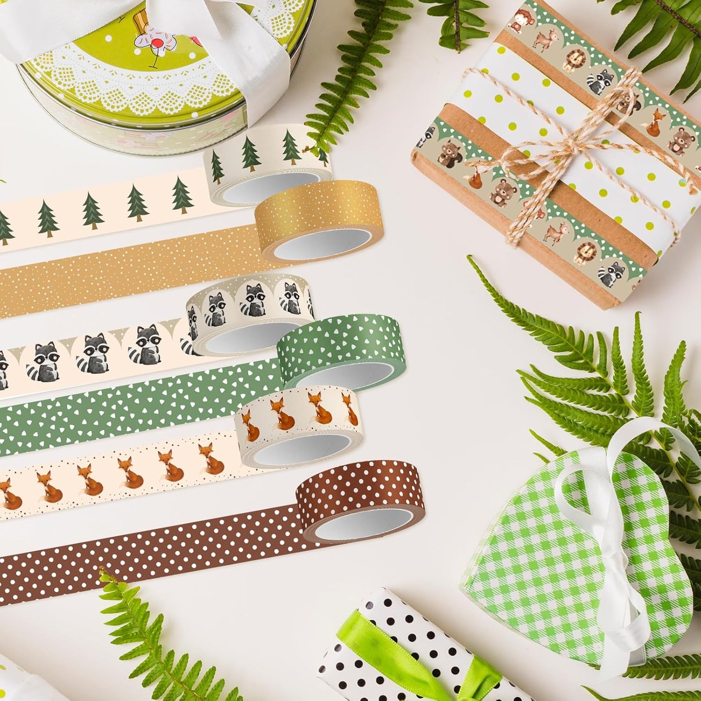 Whaline 12 Rolls Woodland Animal Washi Tape Forest Safari Creature Decorative Masking Tape Set Cute Wrapping Paper Tape for Scrapbook Journal DIY Art Crafts