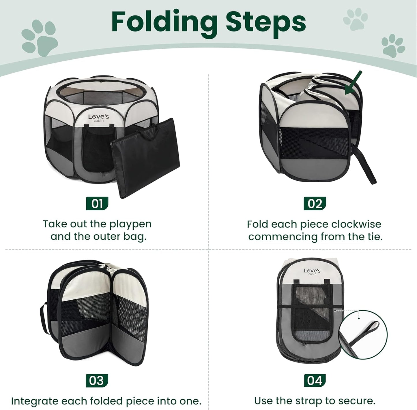 Love's cabin Pet Puppy Dog Playpen, Small Dog Tent Crates Cage Indoor/Outdoor, Portable Playpen for Cat, Foldable Pop Up Dog Kennel Playpen with Carring Case, Removable Zipper Top, Grey
