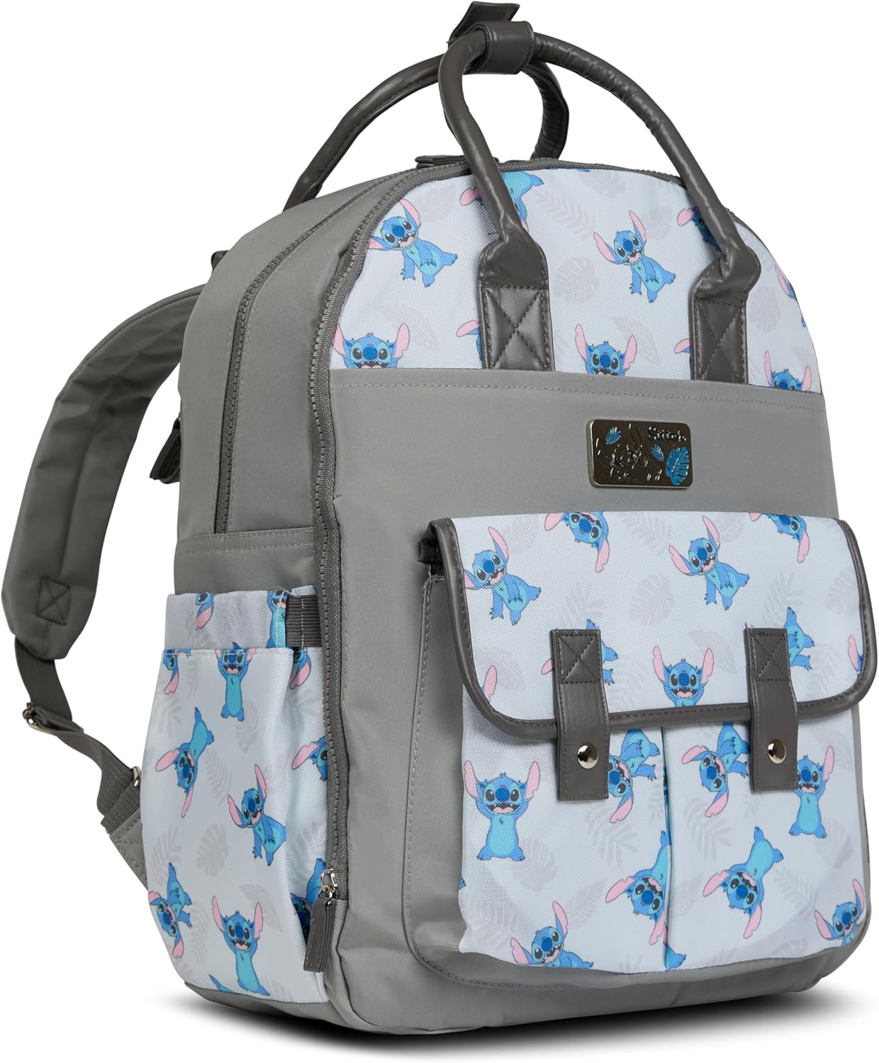 Disney Diaper Bag Backpack with Changing Pad Stich – 16” Nylon Baby Bag for Parents, Insulated Bottle Holders, Multiple Storage Pockets