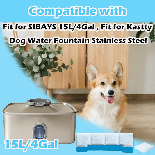 12 Set Dog Water Fountain Filters Replacement Compatible with SIBAYS 4Gal/15L, for Kastty 4Gal/15L Stainless Steel Fountain