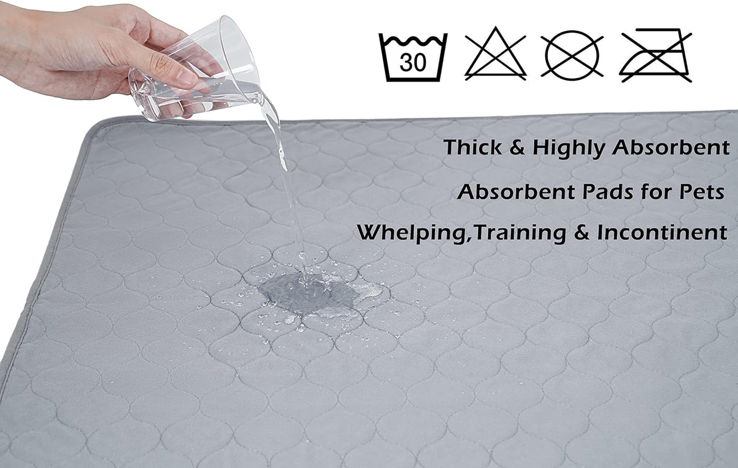 BODISEINT Washable Dog Pee Pads, Quilted Reusable Puppy Pee Pads for Dogs, Whelping Pads Dog Bed Pen Mat Absorbent Pet Dog Potty Training Pads for Playpen, Crate(36 x 41 Inch (2 Pack,Gray))