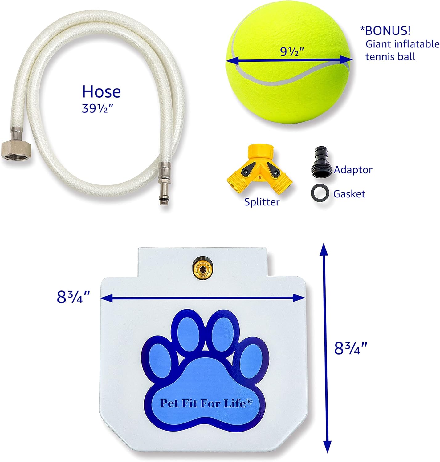 Pet Fit For Life Dog Pedal Water Fountain - Step-On Sprinkler, Drinking Water Hose Toy and Water-Play for Dogs, Includes Giant Tennis Ball