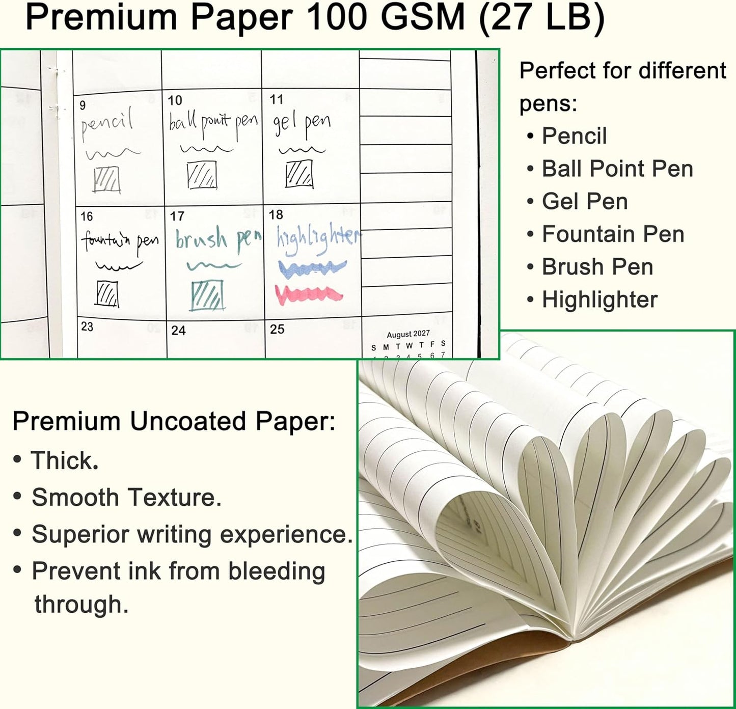 A5 Calendar Planner Jan 2026 - Dec 2027, Travelers Notebook Inserts for 2 Years, Monthly Calendar & Important Dates & Line & Dotted, 100gsm Paper, 8.3 x 5.5 in, 1pcs