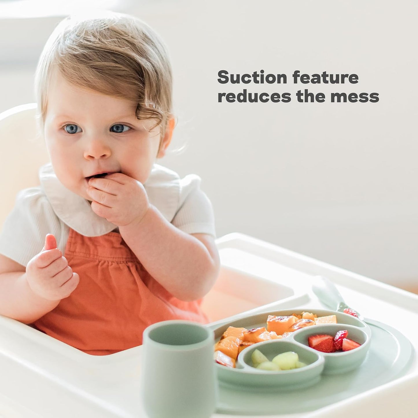 ezpz Mini Mat (Blush) - 6 -12 Months+ - 100% Silicone Suction Placemat + Divided Plate with Three Compartments - Supports Baby-Led Weaning - Designed for Highchair, Table, and Travel