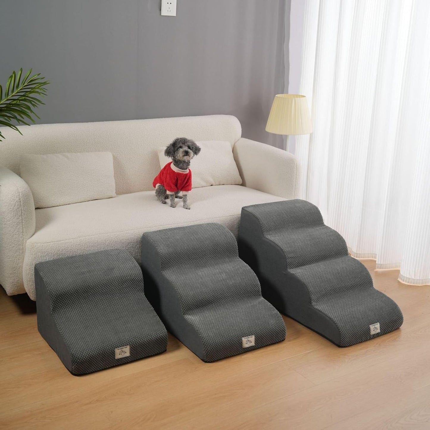 Dog Stairs for Small Dogs,High Density Foam Non-Slip Pet Stairs Dog Ramp Stairs for Small Dogs and Cats Or Pet Knee Protection,Pet Steps (Gray1, A, 2)