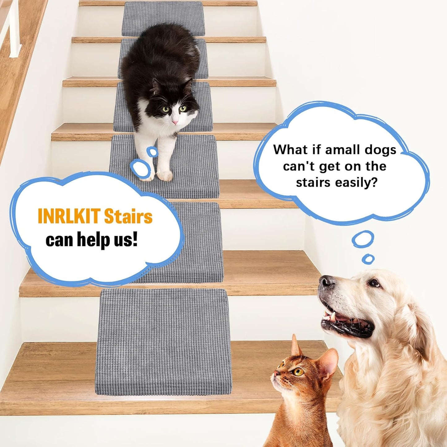 30D Density Foam Dog Ramp for Stairs Suits for Small Dogs Cats, Pet Steps Stairs for Staircase Stairs with Anti-Slip Bottom and Self-Sticky Pads to Fix(6Pack, Gray)