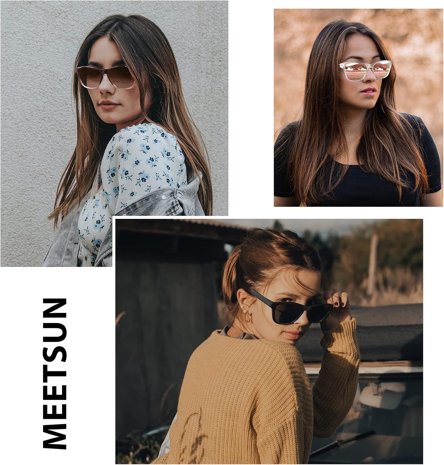 MEETSUN Polarized Sunglasses for Women Men Trendy Classic Retro Designer Style Fashion UV400 Protection 3 PACK