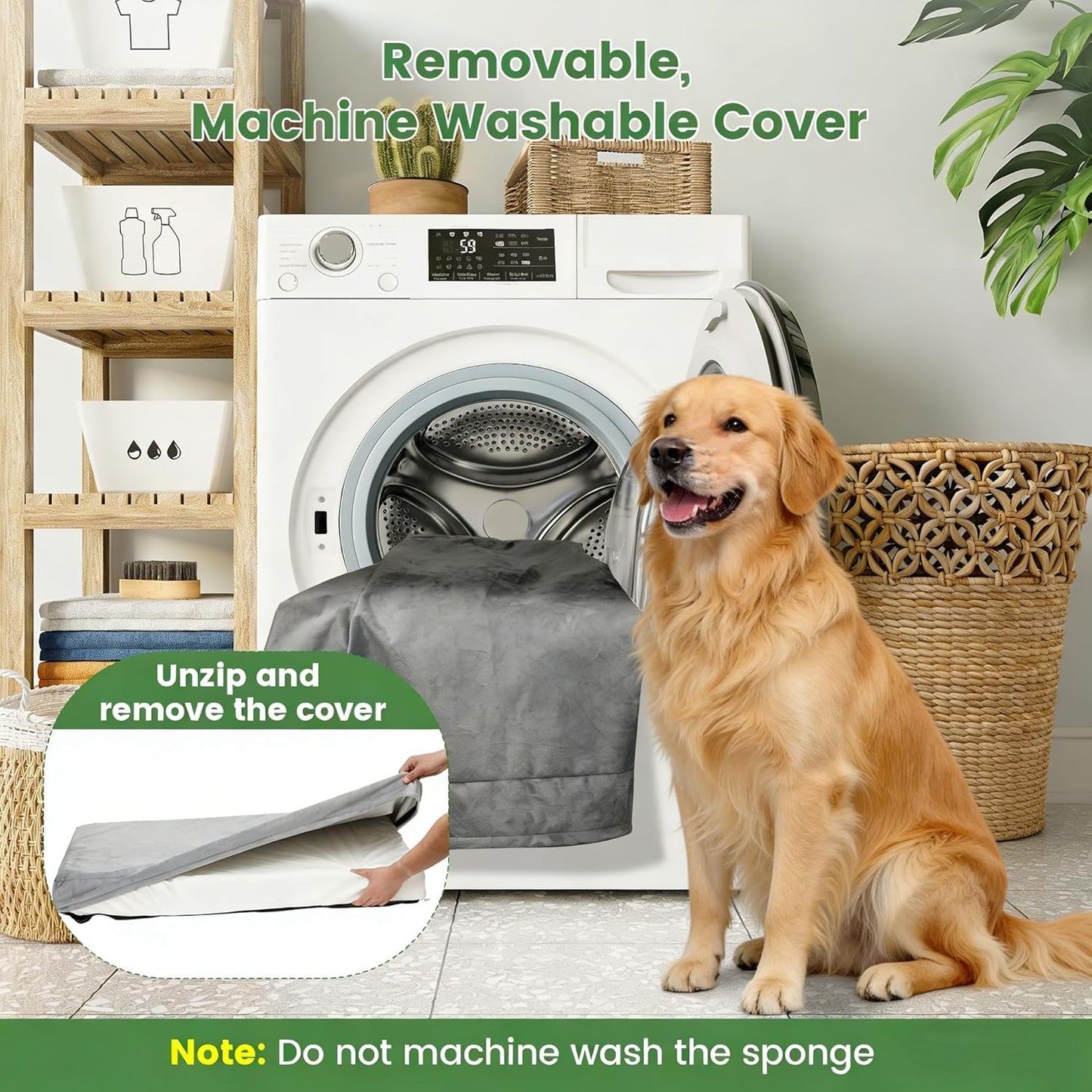 Orthopedic Dog Bed for Extra Large Dogs 44x30 Inches, 28D Egg Crate Foam Pet Bed with Non-Slip Bottom, Waterproof Dog Bed with Removable Washable Cover, Hair Removal Glove, and Chew Knot