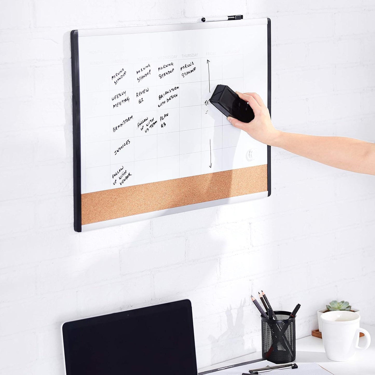 Amazon Basics Dry-Erase Whiteboard Erasers with Soft Pile, for School, Office, Home, and Classroom, Black, 4-Pack