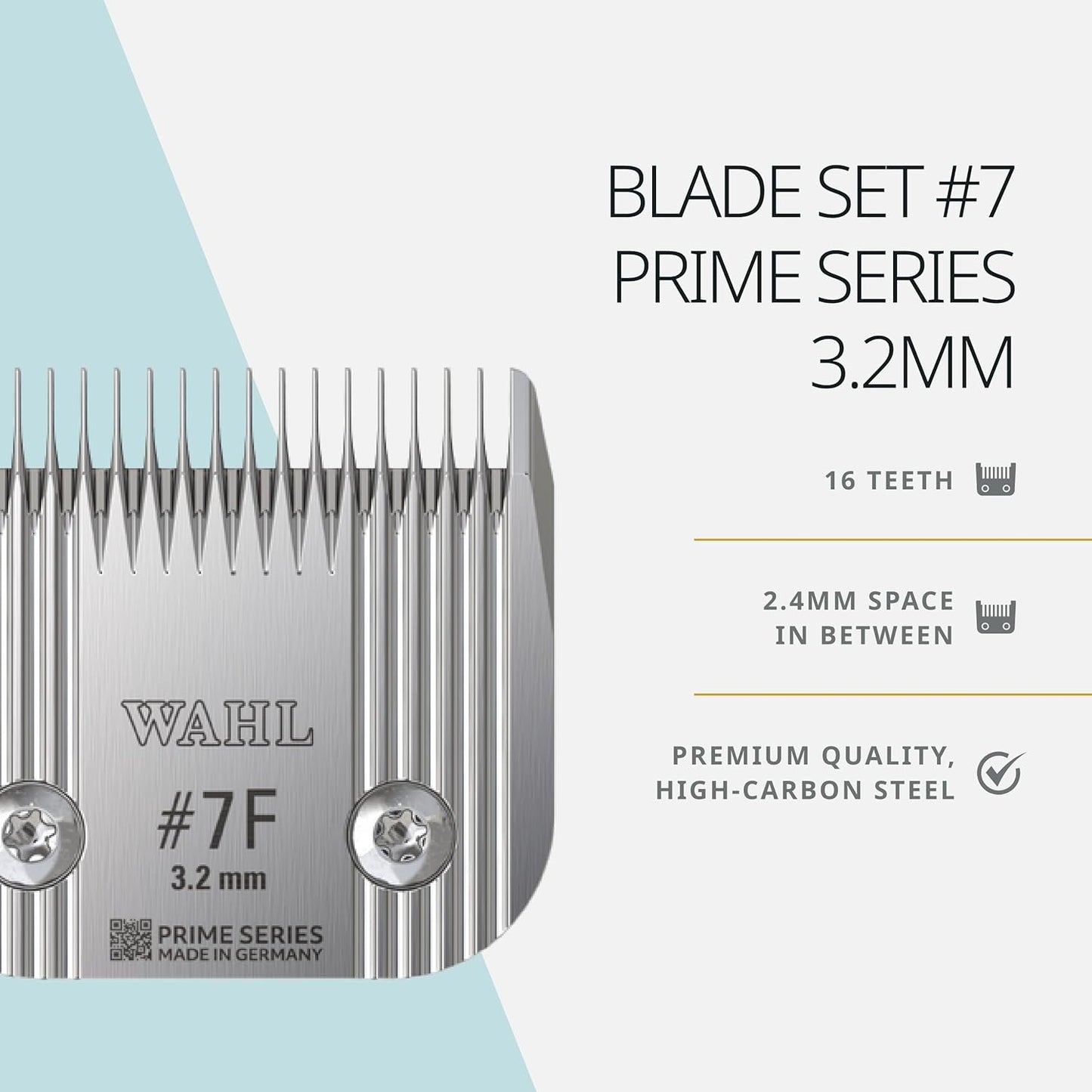 Wahl Pro Animal Prime Series Blades - Professional Fine Tooth Pet Clipper for Horse, Cat & Dog Grooming - Made from High-Carbon Steel - #7, 3.2mm