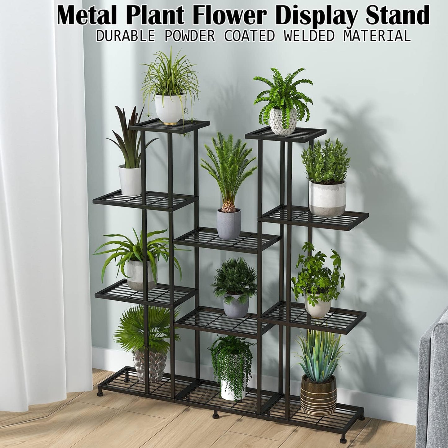 Twhep Heavy Duty Metal Plant Stand, large Multifunctional Plant Stand for Indoor Outdoor, for Tall Large Rack for Living Room Garden Balcony, Black(9 Tier)