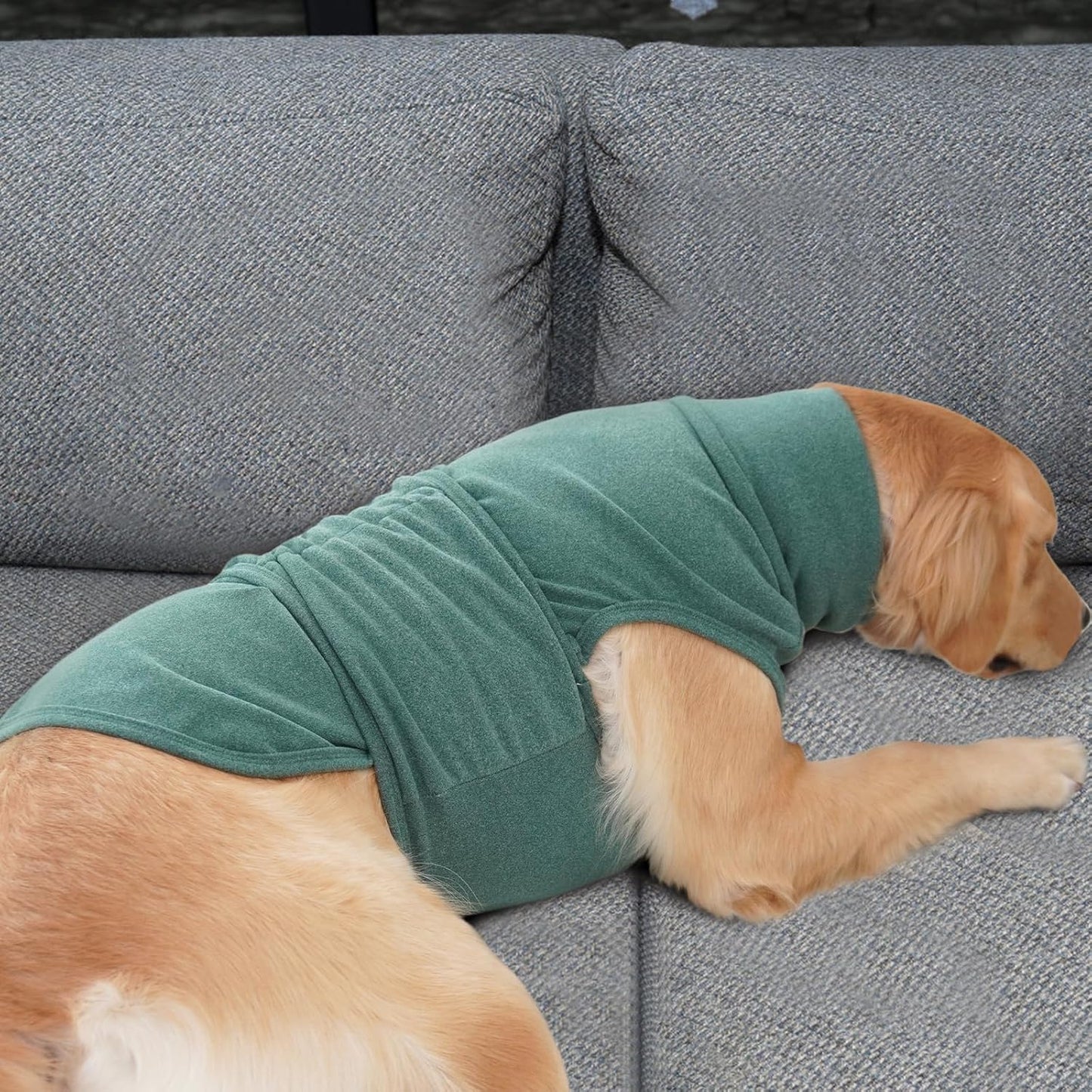 ROZKITCH Dog Anxiety Vest Calming Jacket with Hoodie Soft Dog Ears Cover, Warm Clothes with Ear Wrap for Fireworks Travel Vet Visit Separation Anxiety Relief, Calming Shirt Wrap Green XL
