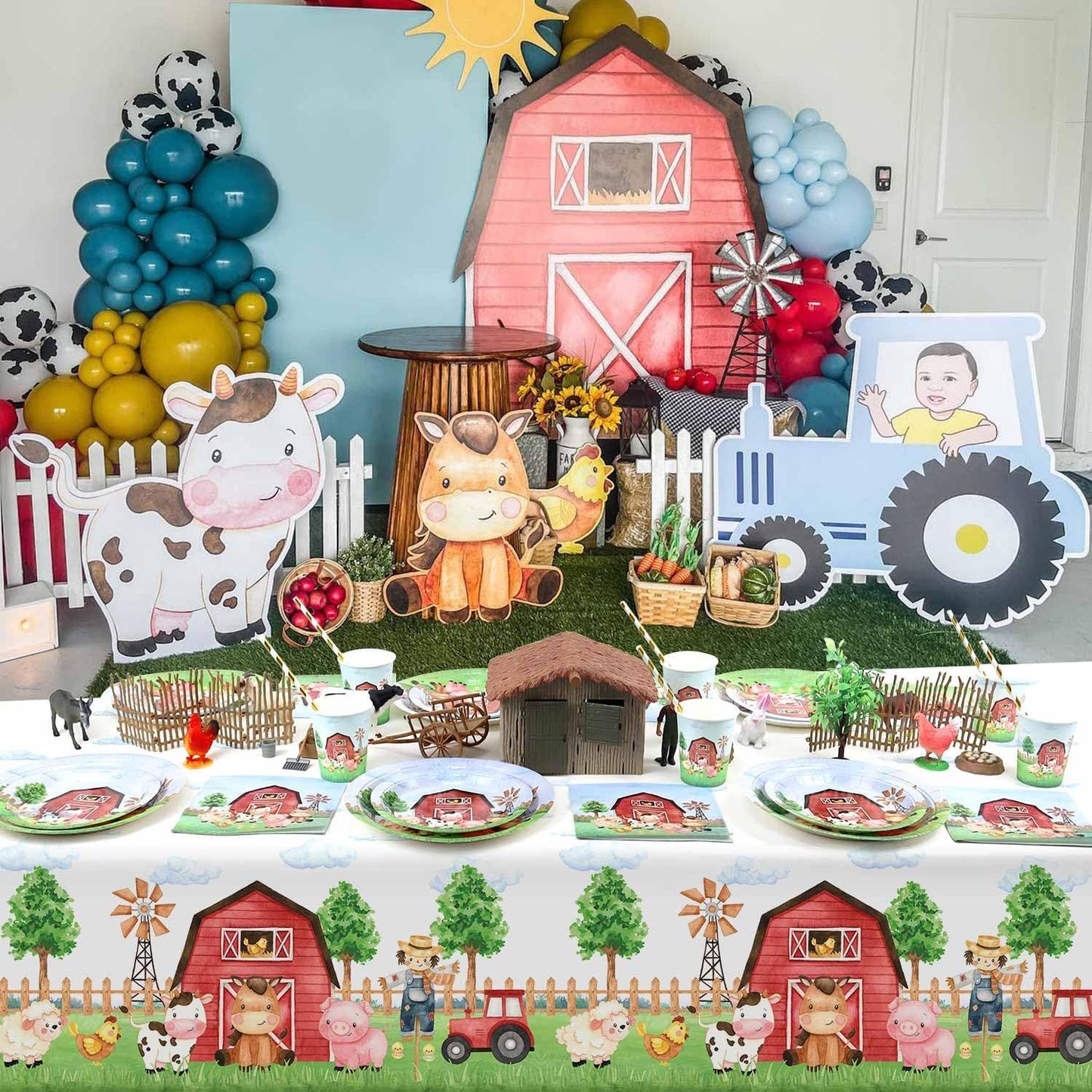 3 Pieces Farm Animal Birthday Party Supplies Tablecloth, Large Size 54 x 108 Inch Rectangular Plastic Table Cover, Barnyard Birthday Party Supplies Decorations for Baby Shower Boys Girls