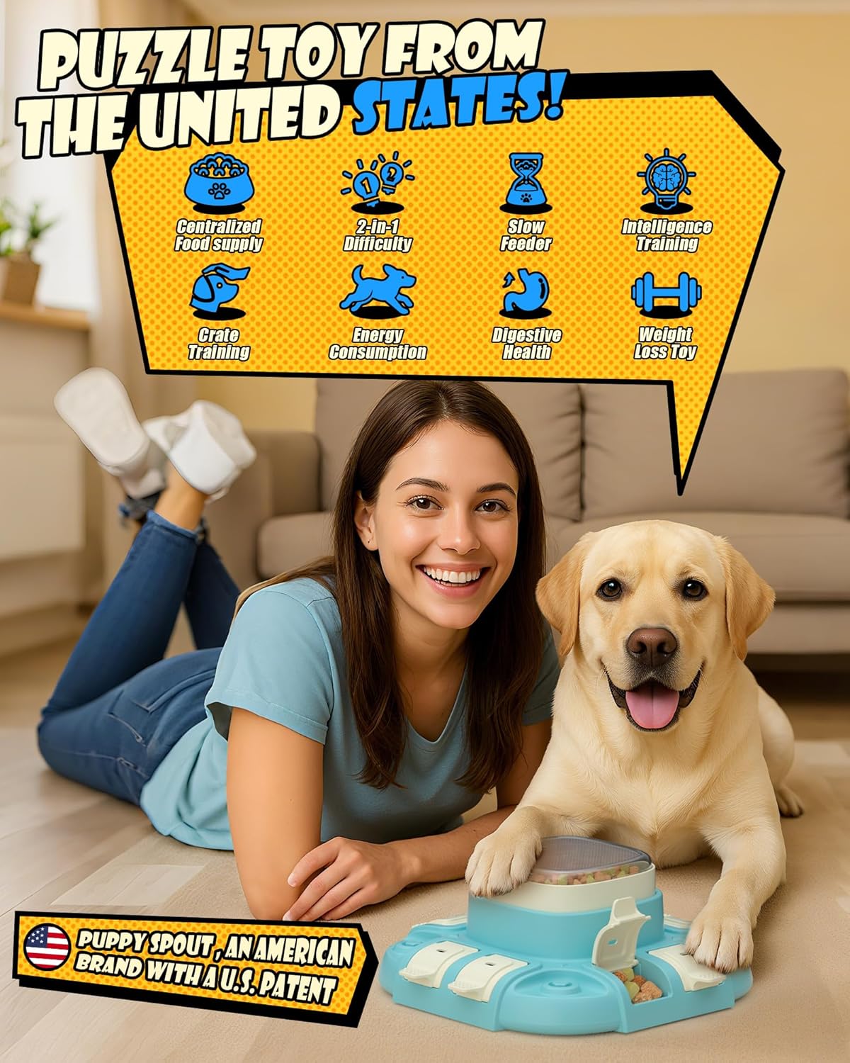 Dog Puzzle Toy：2 Levels for Smart Dogs, Slow Feeder with Button for IQ Training and Mental Enrichment for Small Medium Large Dogs