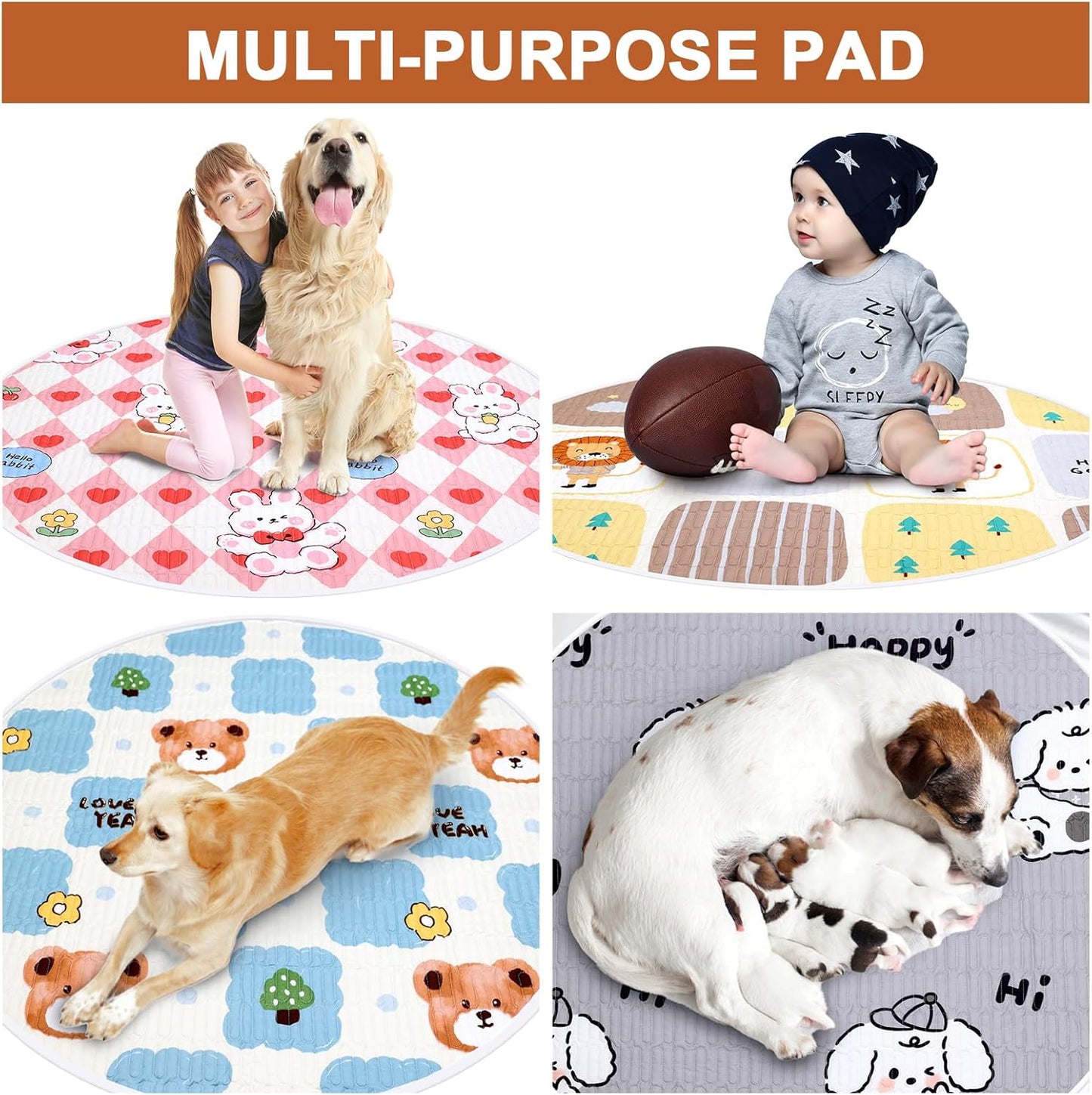 4 Pack Whelping Pads for Dogs,Waterproof Round Whelping Pads Reusable Pet Pee Pads Washable Puppy Training Pad Whelping Floor Pad Whelping Box Supplies for Dogs (36in,Round), 48in