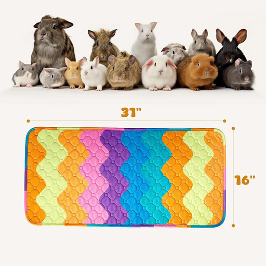 Guinea Pig Cage Liner, 4 Pack 31*16" Reusable Guinea Pig Bedding, Fast Absorbent Pee Pads for Small Animal, Rabbit, Bunny, Hamster, Puppy with Waterproof & Anti Slip Bottom
