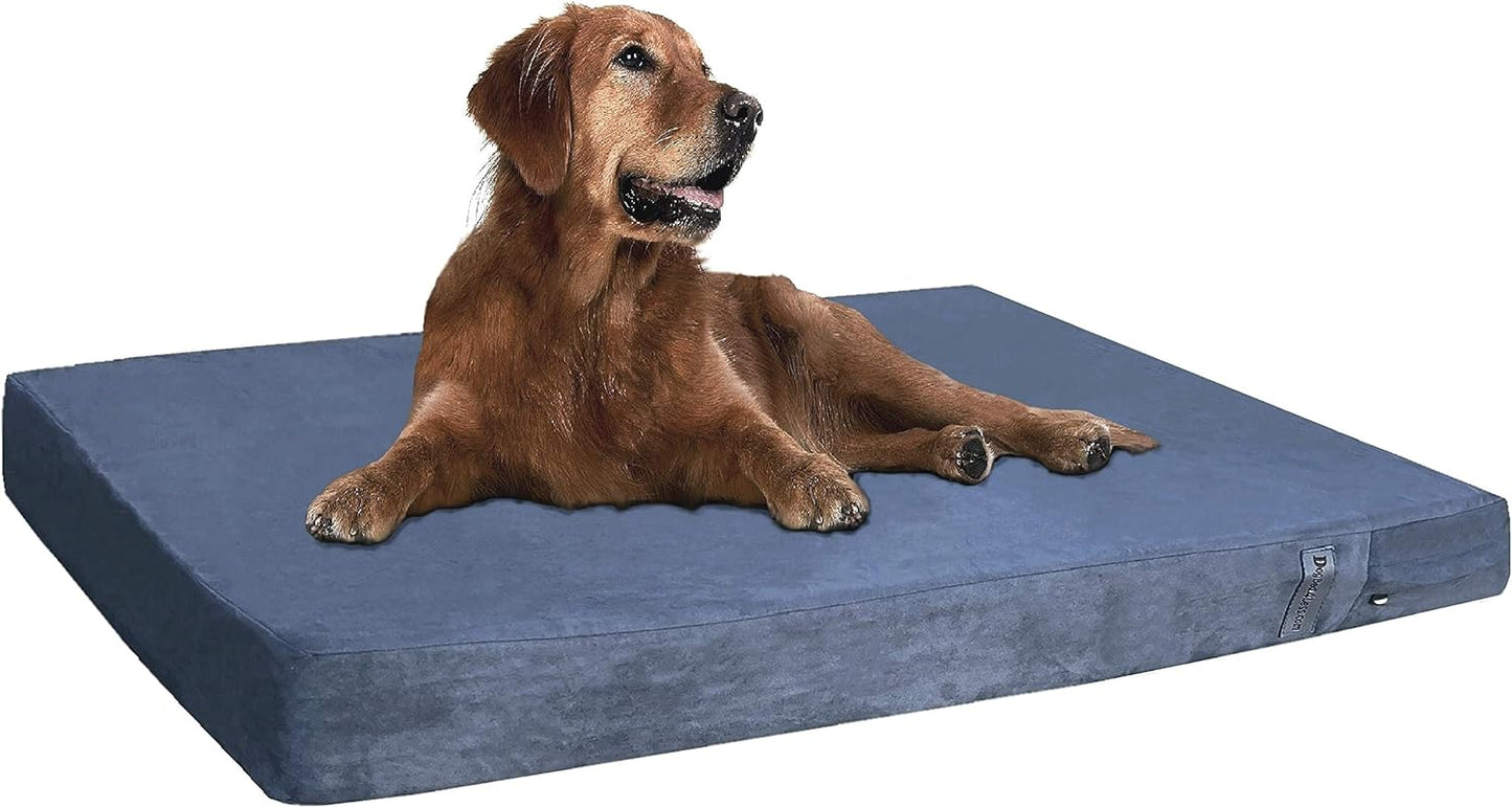 Dogbed4less Orthopedic Gel Memory Foam Pet Dog Bed, Waterproof Liner with External Microsuede Cover and Bonus Antislip Cover (Microsuede Gray, 47"X29"X4" Inches)