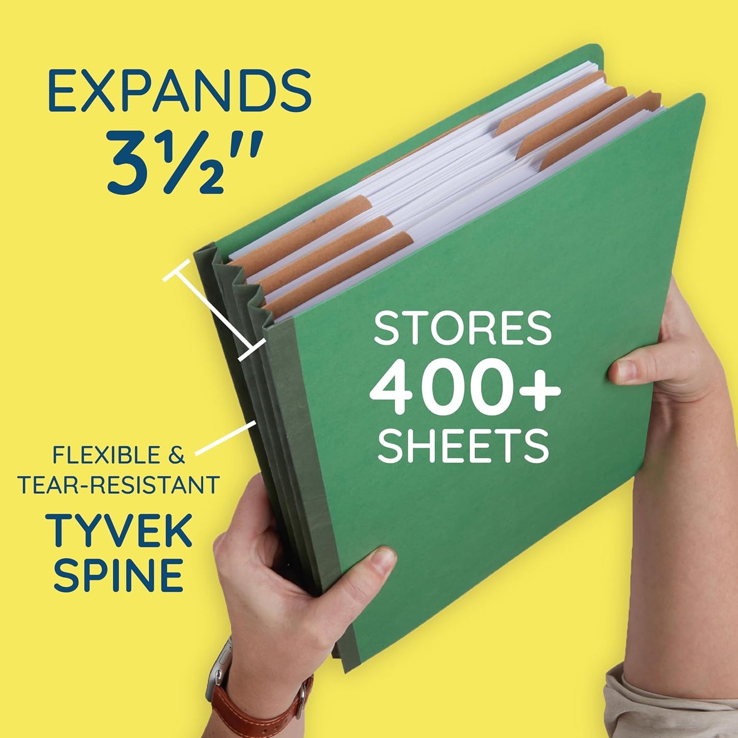 Blue Summit Supplies Green Classification Folders, 3 Dividers, Letter Size with 2 Inch Tyvek Expansions, Use for Organizing Medical Records & Client Files, 10 Pack