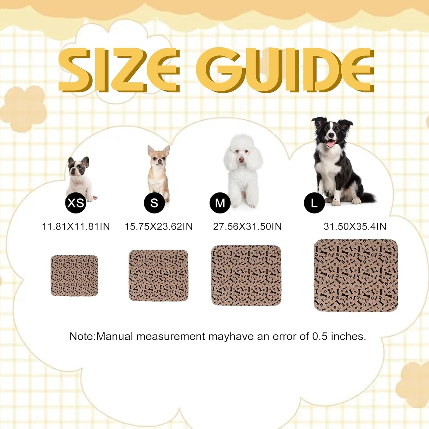 Washable Pee Pads for Dog Stylish Non-Slip and Leak-Proof Pee Ma Ultra-Absorbent Reusable Potty Training Pads Puppy Pads with Pheromones - Leak & Odor Proof for Dogs, Cats, Puppy (Brown, M)