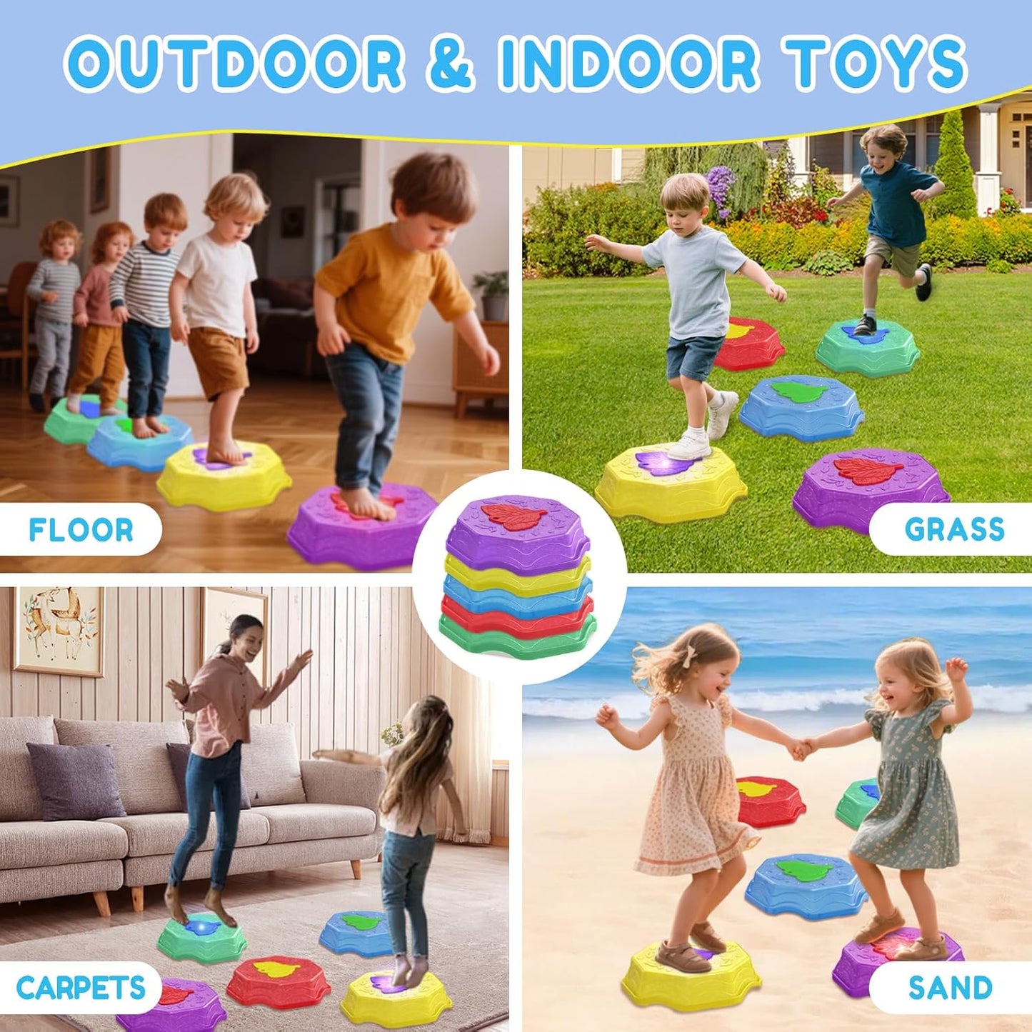 Stepping Stones for Kids with Light & Music,Toddler Sensory Toy for Obstacle Course Coordination，4 Year Old Girl Birthday Easter Gifts for Kids Boys Girls 3+