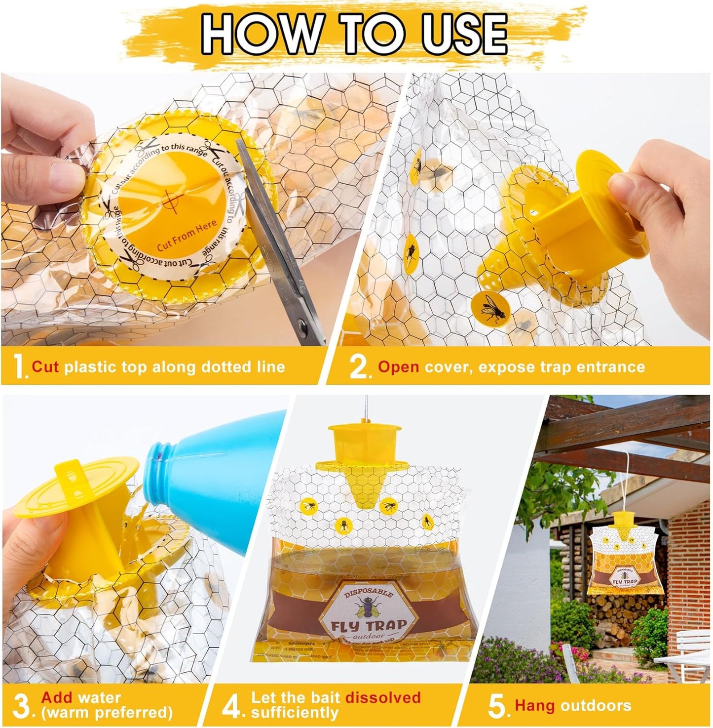 8 Pack Big Fly Traps Outdoor Hanging for Patio, Flies Bags Outdoor Disposable with 50g Bait, Bug Fly Hunter Catcher Killer Control for Barn Horse Ranch Chicken Coop