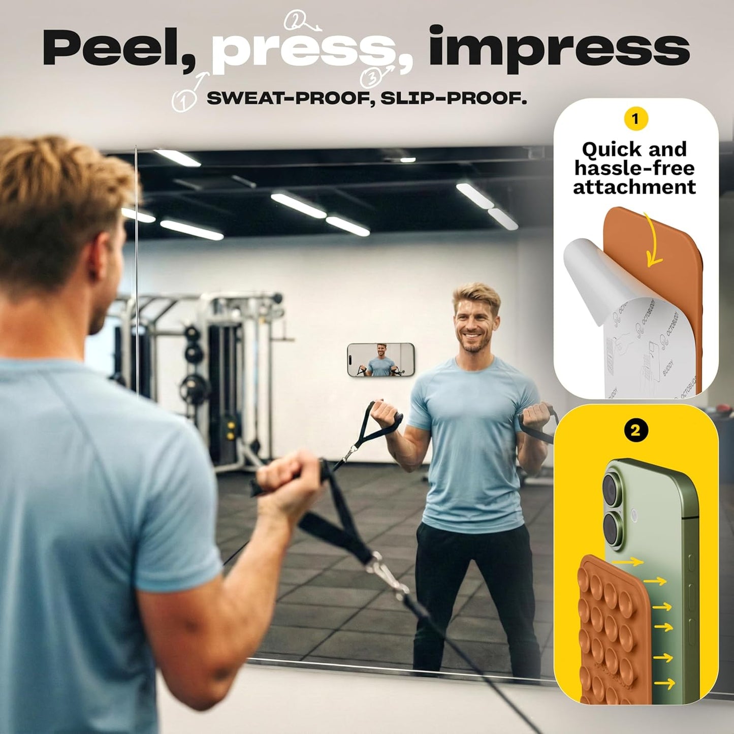 OCTOBUDDY Classic - Silicone Suction Phone Case Adhesive Mount - Hands-Free, Strong Grip Holder for Selfies & Videos - iPhone & Android Compatible - 2.25″ x 3.25″, Baby Blue