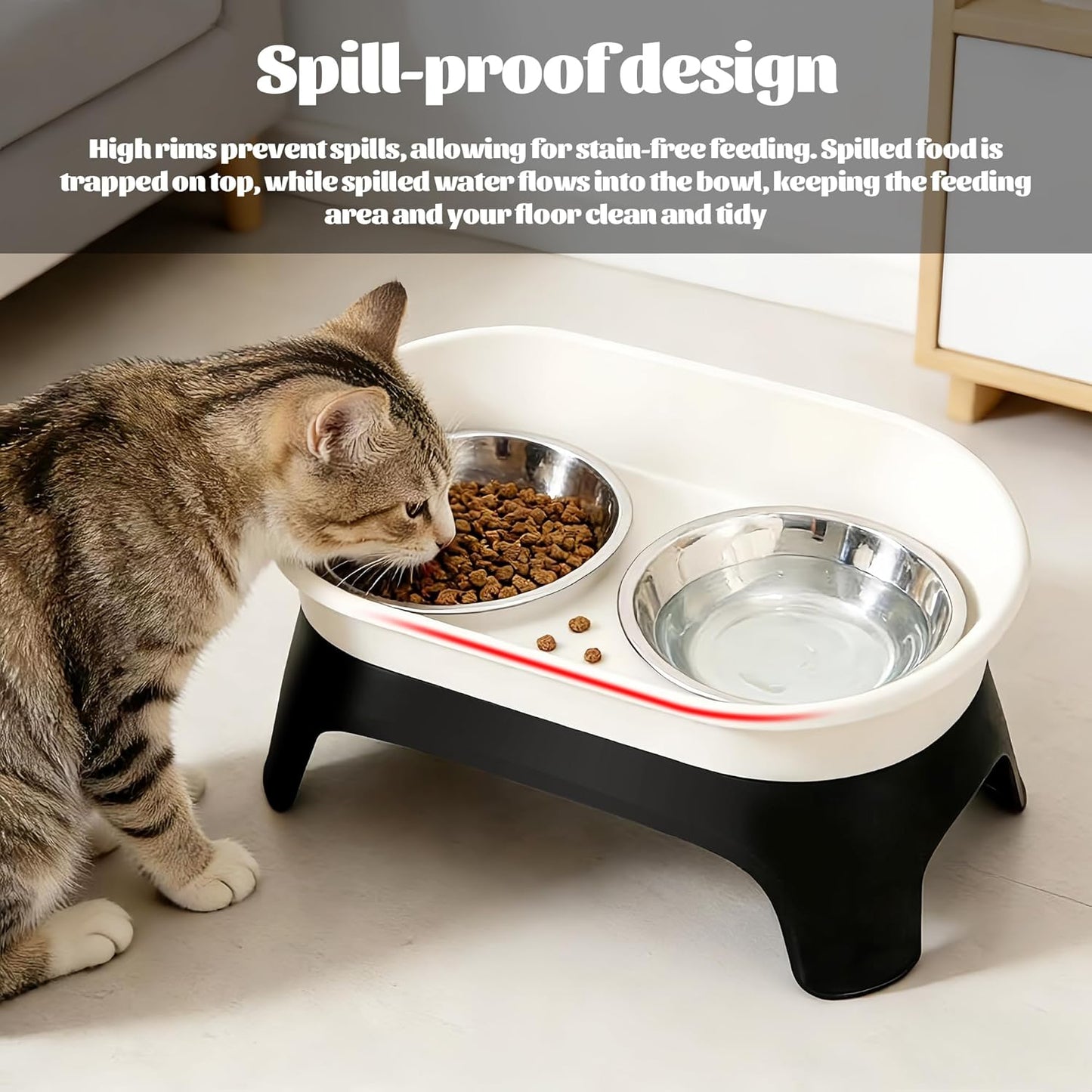 Elevated Dog Bowls, Spill Proof Stainless Steel Raised Dog Cat Bowls, Double Food and Water Bowl Set with Stand for Small to Medium Dogs and Cats, Neck Protection, Non Slip, Dishwasher Safe
