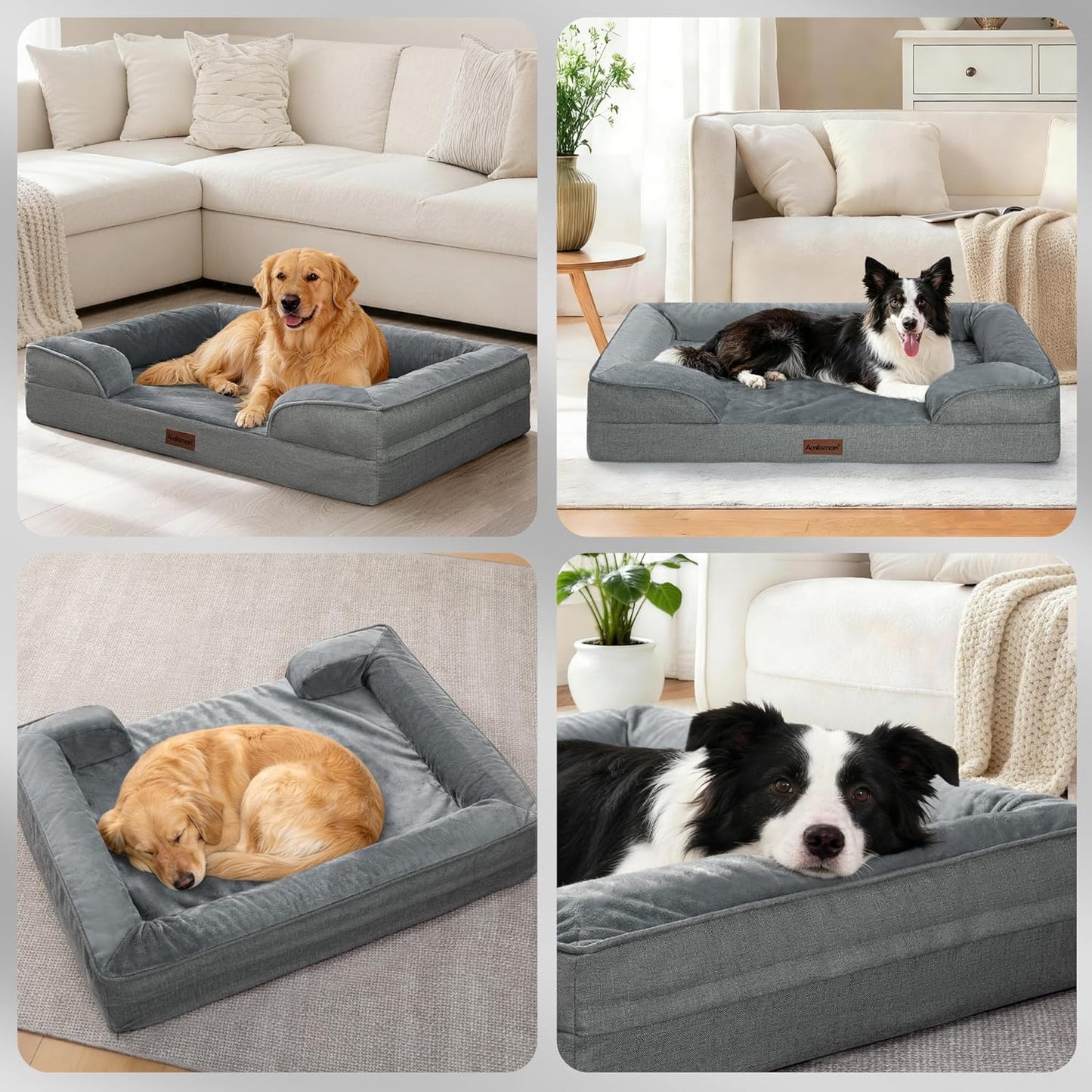 Orthopedic Dog Beds for Large Sized Dogs, Waterproof Memory Foam Big Size Pet Bed with Sides,Comfort Thick Egg-Crate Foam,Dog Couch Bed,Washable Cover & Non-Slip Bottom,Grey