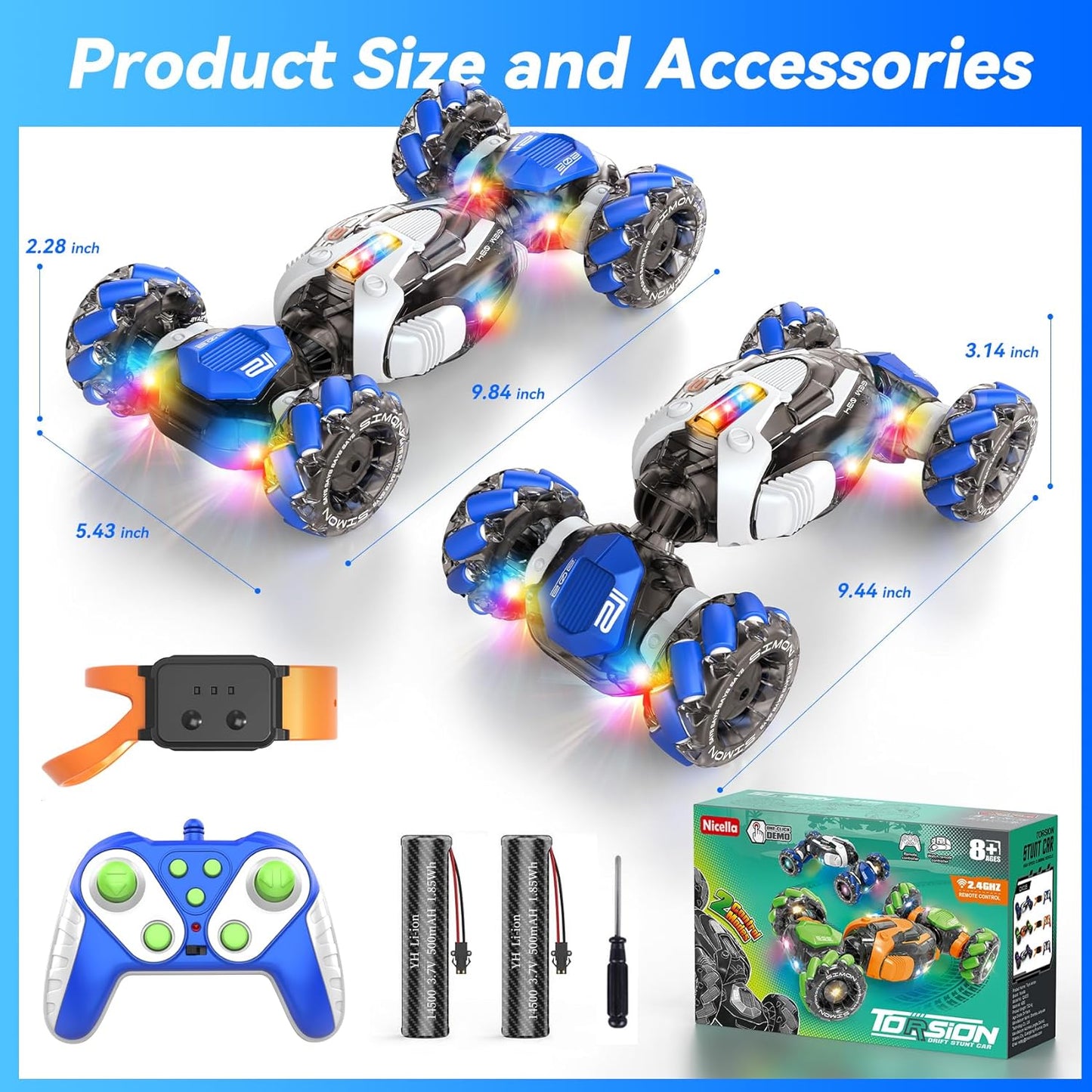 Remote Control Car, RC Toys Gifts for 6 7 8 9 10 11 12 Year Old Boys Girls - 360° Rotating 4WD Gesture Sensing RC Sunt Car with Lights & Music - Cool Birthday Gifts for Kids
