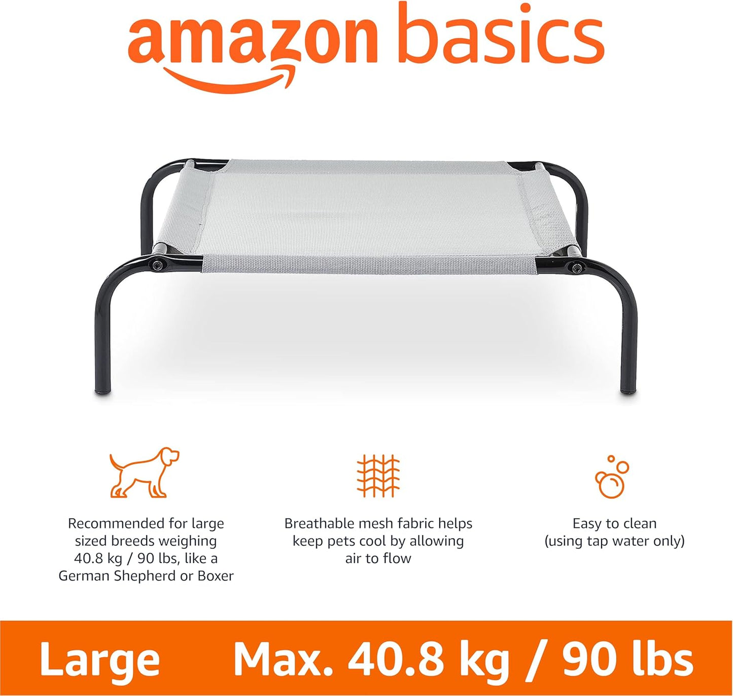 Amazon Basics Cooling Breathable Elevated Dog Bed with Metal Frame for Large Dogs, 51" x 31" x 8", Grey