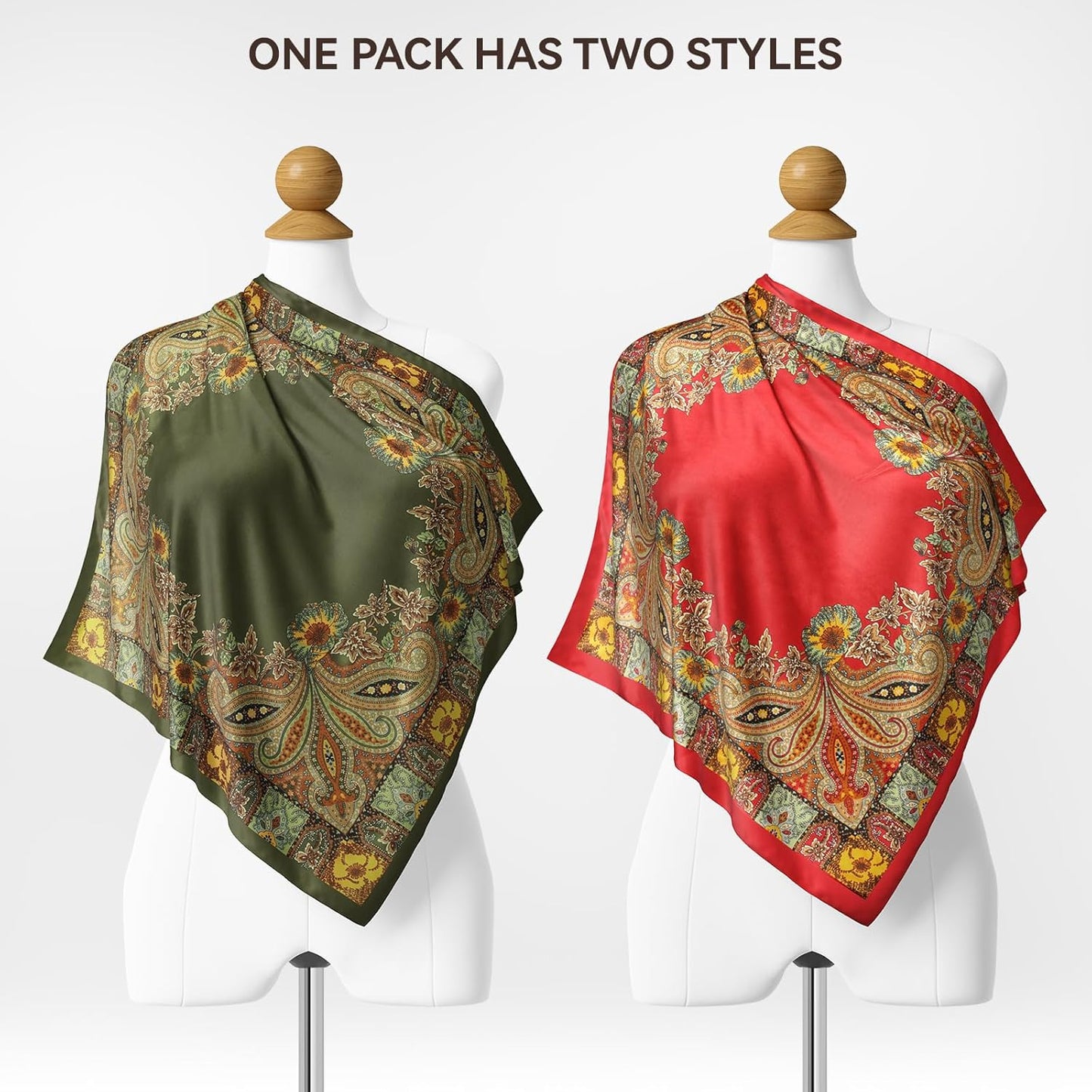 Head Scarf for Women Hair - 2 Pack 35" Square Satin Scarf, Silk Hair Scarf for Women Head Wrap for Sleeping