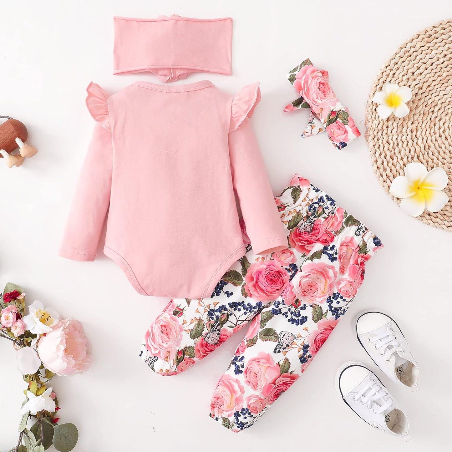 SUNNY PIGGY Newborn Infant Baby Girl Clothes Ruffle Romper Toddler Girl Floral Cotton Pant Sets Girls Clothing Outfit