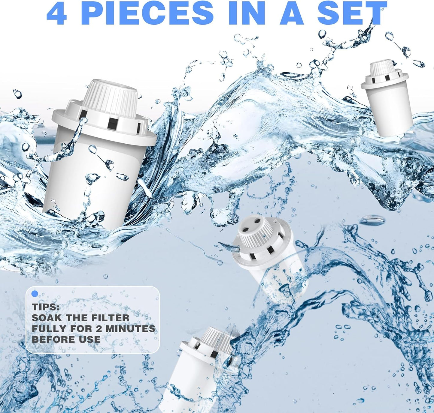 Replacement Filters 4 Packs for Lesotc Dog Fountain, Water Filter, for Stainless Steel Pet Fountain for Large Dogs- Vertical Filtration for D2223,D2322,D2340,D2341,D2419 Lasts Two Months