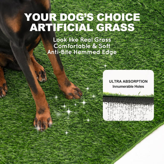 Dog Pee Grass with Washable Pee Pads for Dog Litter Box 2 Sets, Large Ultra-Absorbent Artificial Grass Pads for Dogs Potty Grass with Reusable Puppy Pads for Indoor Potty Training