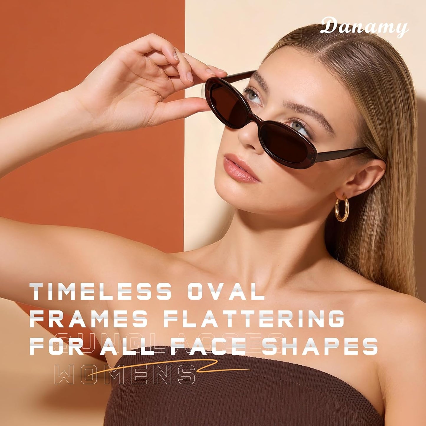 DANAMY Sunglasses Womens Retro Oval Sunglasses for Women Men Fashion Small Oval Sun Glasses 90s Vintage Driving Shades