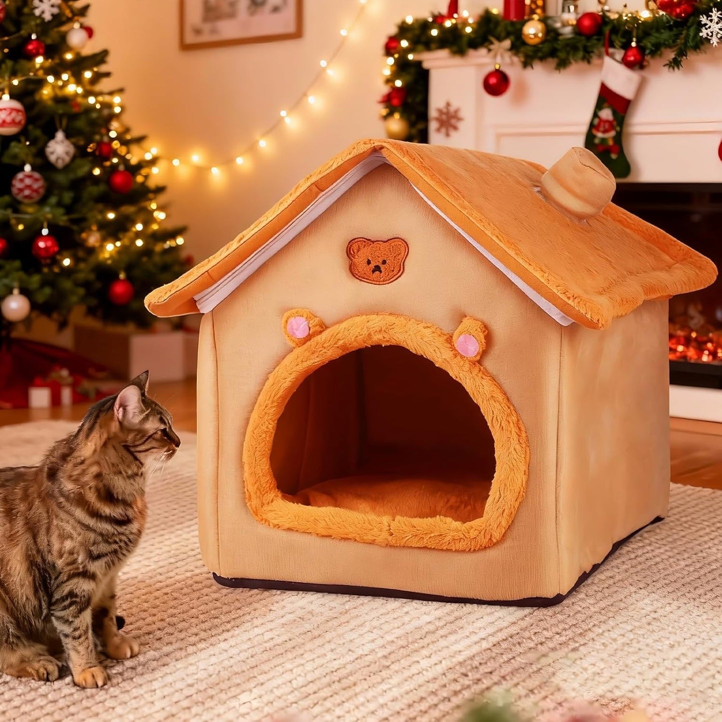 Cat House Inside Cat Sleeping Tent Dog House Bed Indoor with Non-Slip Bottom 15.75inch Orange