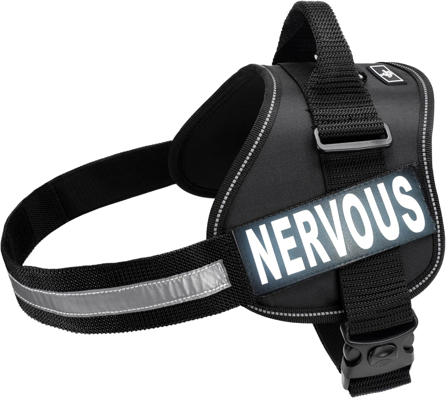 Doggie Stylz Dog Harness with Removable Patches and Reflective Trim. Dog Vest Comes with 2 Nervous Reflective Hook and Loop Patches. Measure Dogs Girth Before Purchase (Girth 24" - 31" Black)