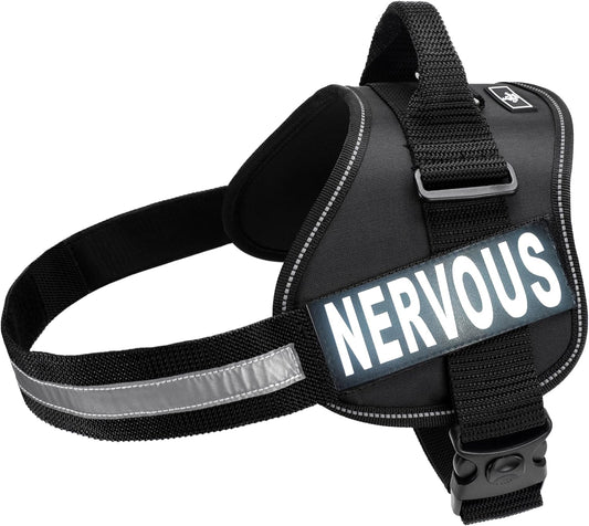 Doggie Stylz Dog Harness with Removable Patches and Reflective Trim. Dog Vest Comes with 2 Nervous Reflective Hook and Loop Patches. Measure Dogs Girth Before Purchase (Girth 24" - 31" Black)