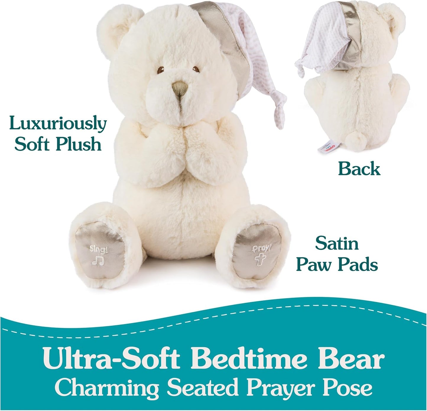 GUND Animated Goodnight Prayer Bear, Spiritual Plush Teddy Bear, Sensory Toy Stuffed Animal for Ages 0 and Up, Cream, 11"