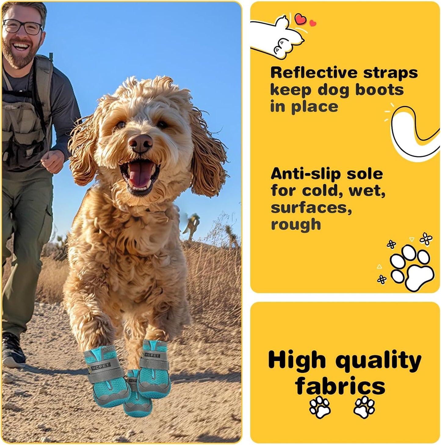 Hcpet Dog Shoes for Dogs, Dog Booties for Dogs, Anti-Slip Dog Boots & Paw Protectors for Hot Pavement Winter Snow Hiking with Reflective Straps Blue Size 6, 4PCS
