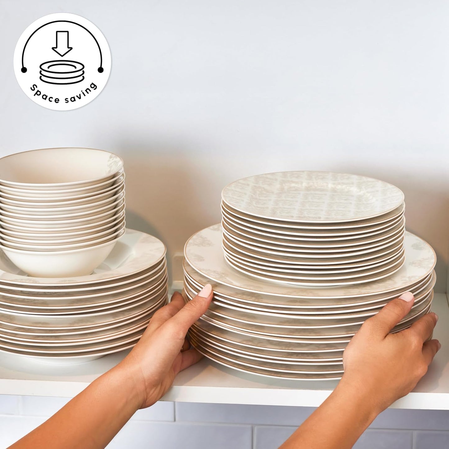 Karaca Siena 53-Piece Porcelain Plates and Bowls Set with Dinner & Dessert Plates, Shakers - Bone China Dishware Sets - Kitchen Dinnerware Set for 12 People