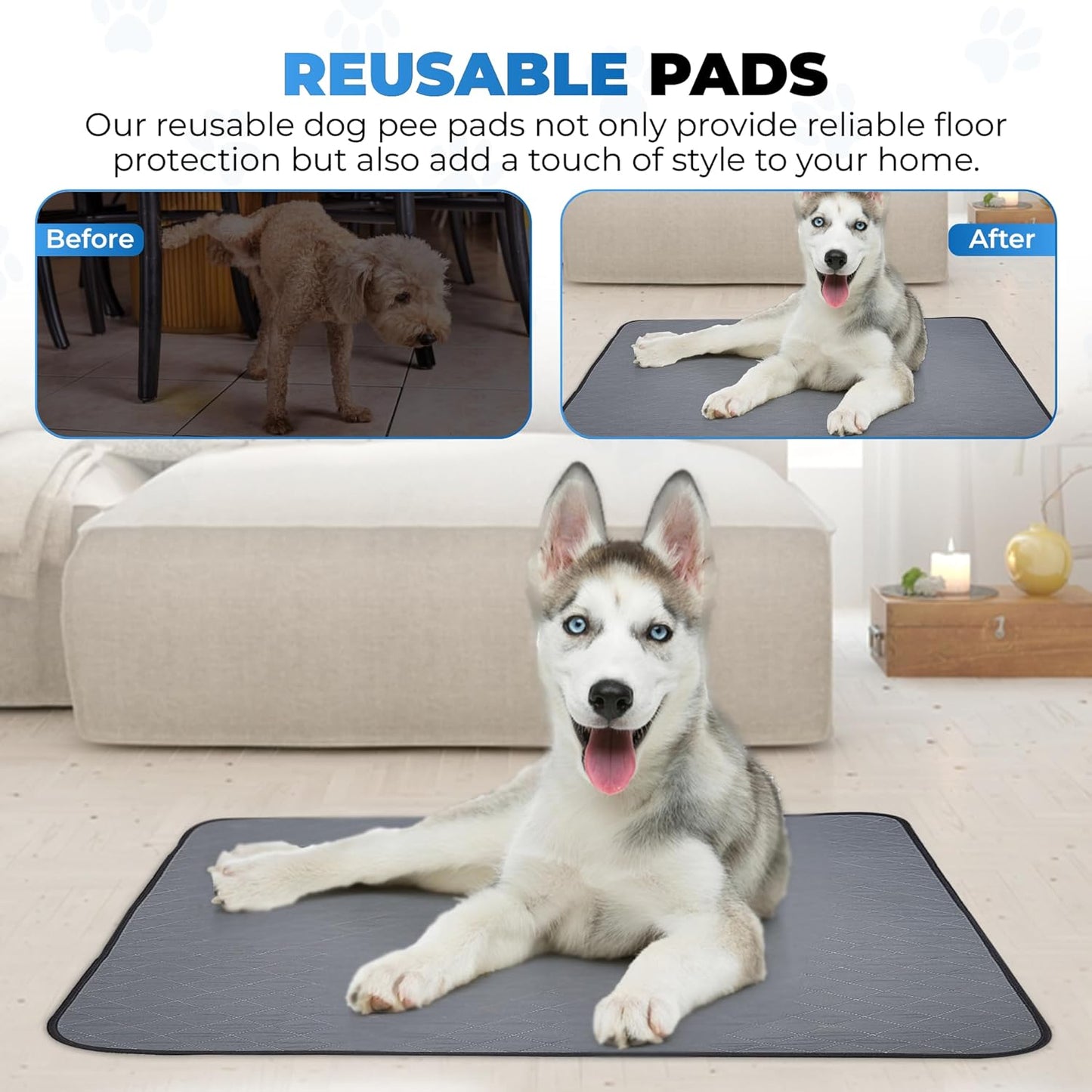 Premium 4-Pack Reusable Dog Pee Pads - Washable, Waterproof Training Mats for Puppies & Dogs (Large).