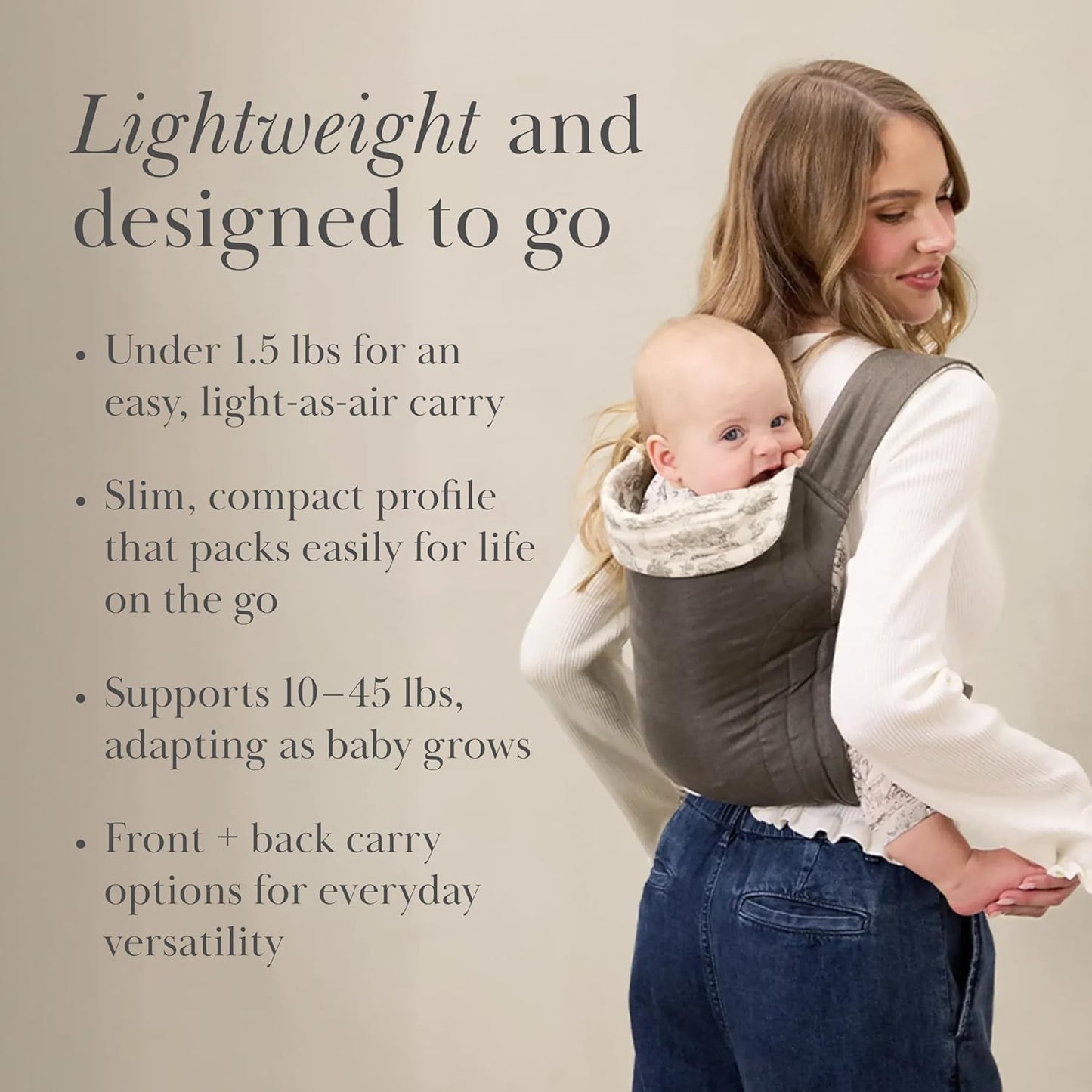 Solly Baby Soft Buckle Carrier, Buttery Soft Baby Carrier Infant to Toddler 10-45 Lbs., Ergonomic Design, Lightweight & Breathable Linen, Front & Back Carry, Baby Carrying Essential, Charcoal Toile