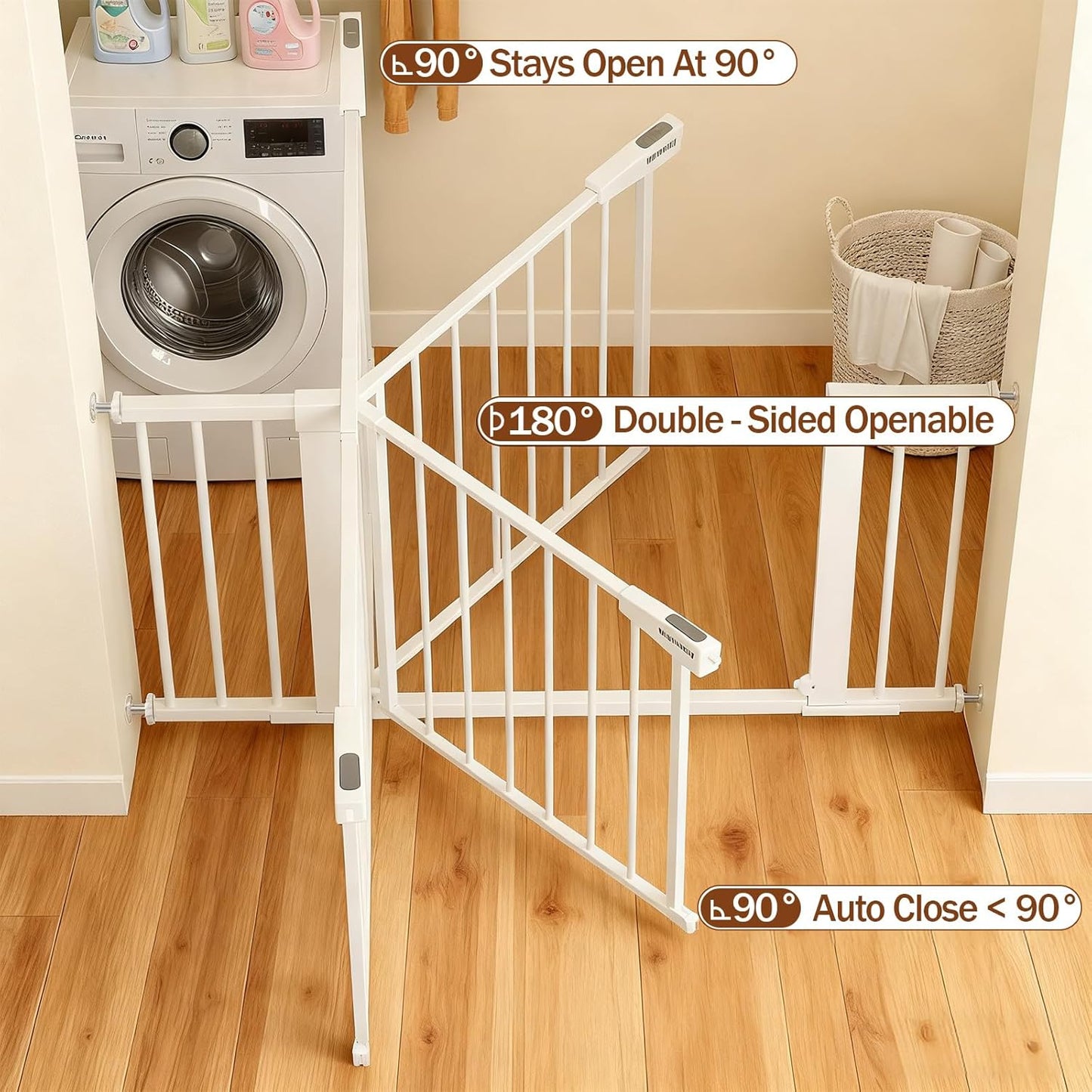 Mumeasy 36" High Extra Tall Dog Gate, 29.6"-40.5" Wide Pressure Mounted Tall Baby Gate for Dog, Auto Close Pet Gate with Door for Stairs,Doorways,House,White