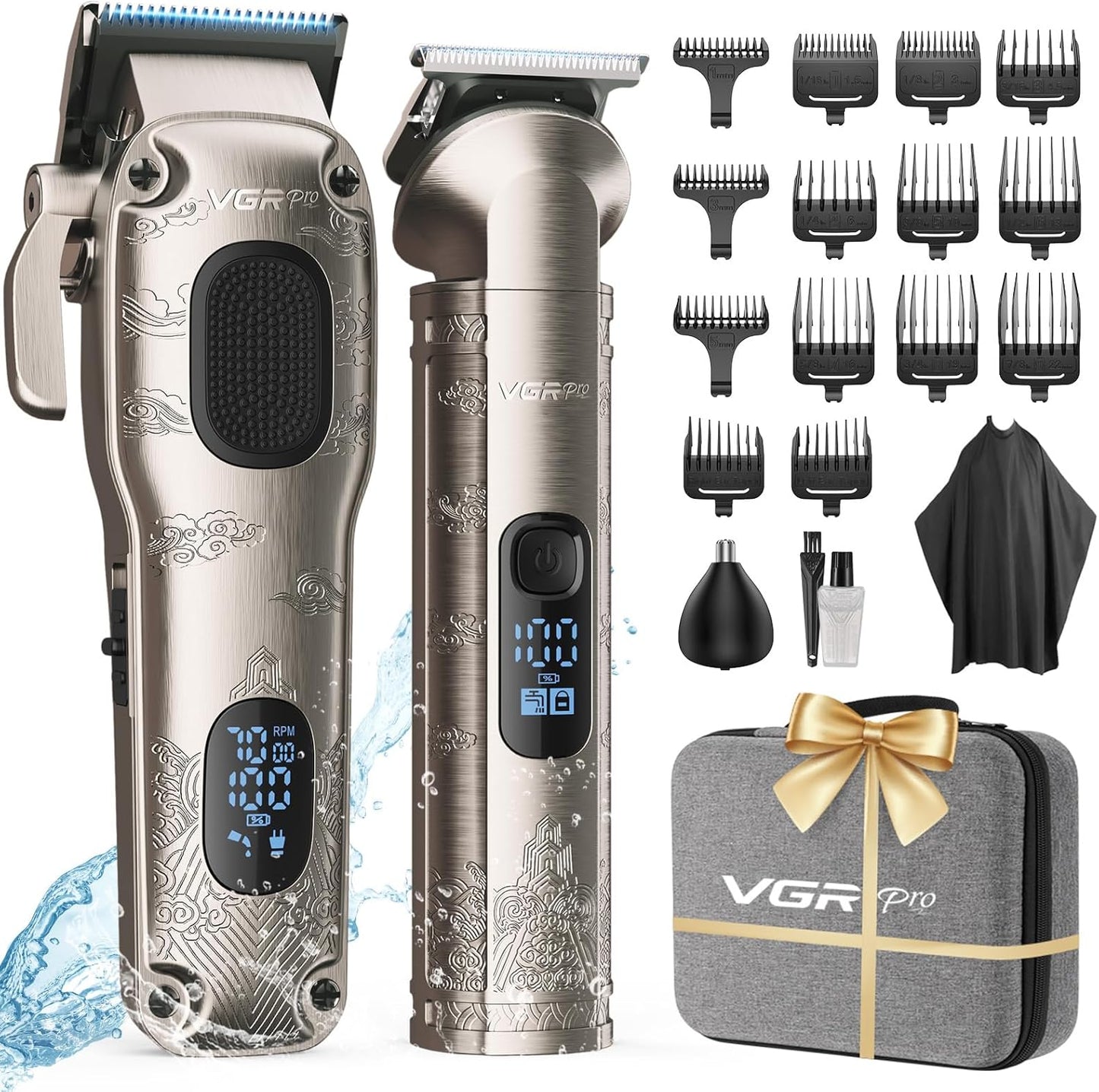 Hair Clippers for Men Professional, Cordless Hair Clippers for Hair Cutting, Mens Clippers and Trimmers Set, Electric Hair Trimmer for Men with Package Box (Silver)