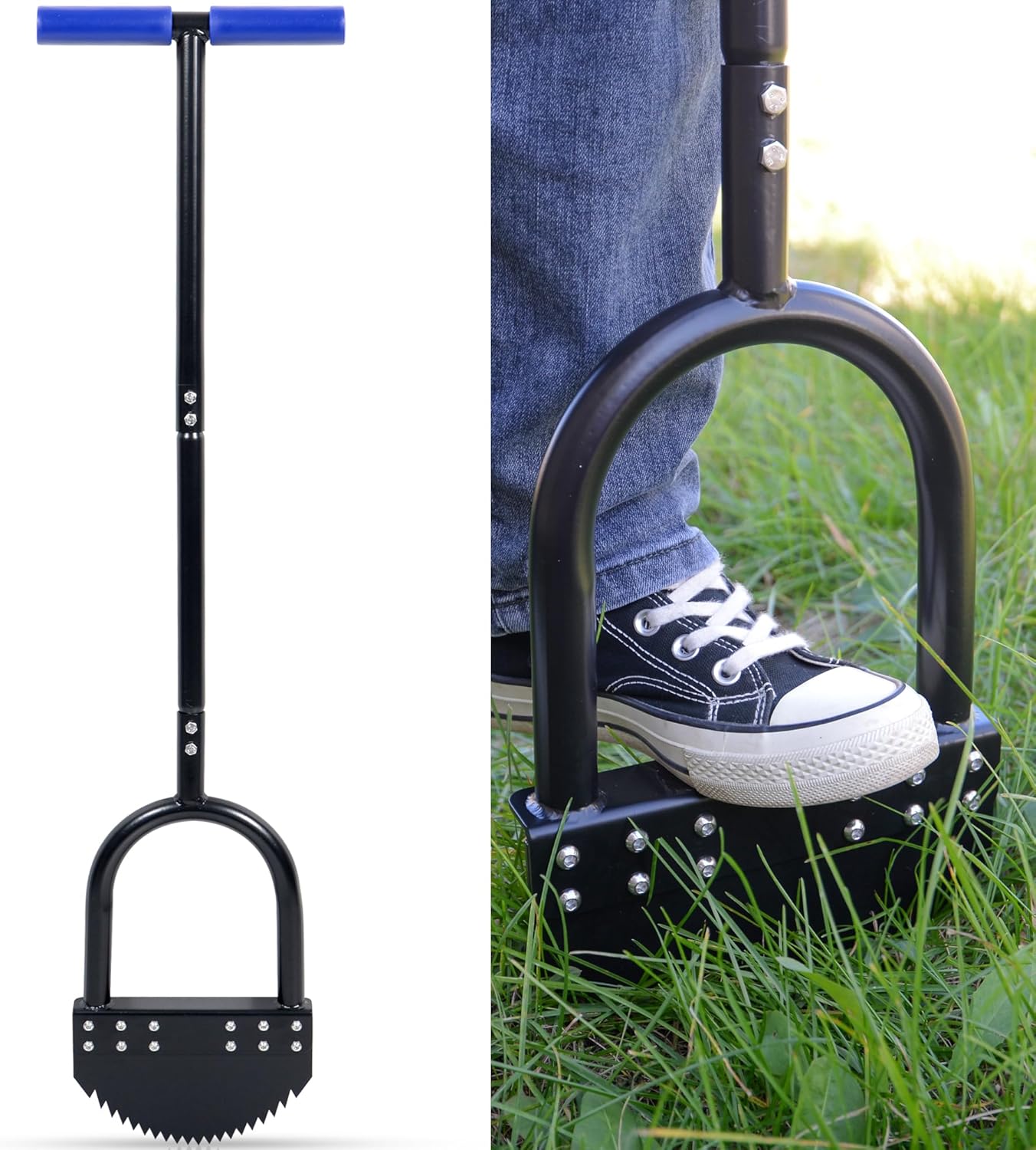 Edger Lawn Tool 41in Border Edger with Tempered Spring Steel Blade Long Rubber Handle Wide Footplate Rustproof Manganese Steel Half Moon Edger for Garden Maintenance