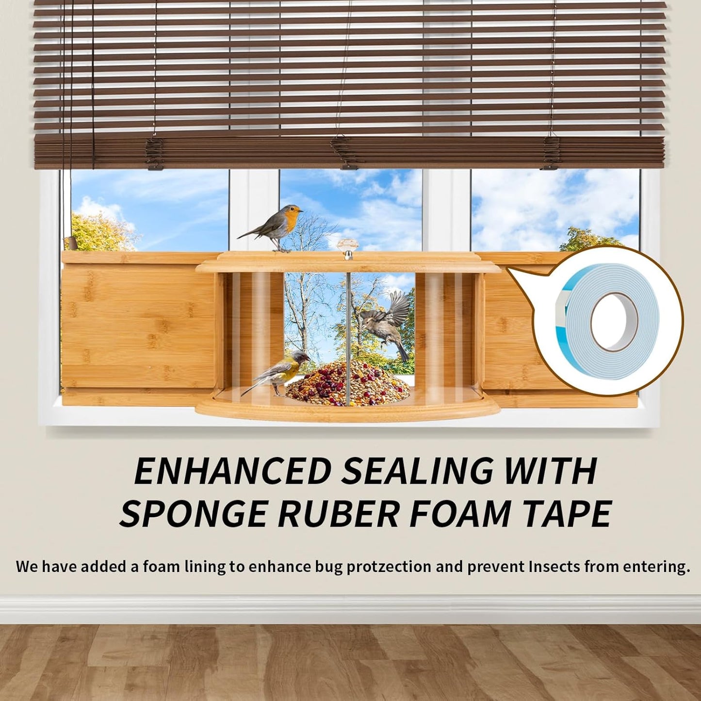 Window Bird Feeder Birdwatching Indoors,180° Ultimate Clear View Wild Bird Feeder Brings Nature's Beauty to Your Home/Office Hanging Bird Feeder House Bamboo Nature