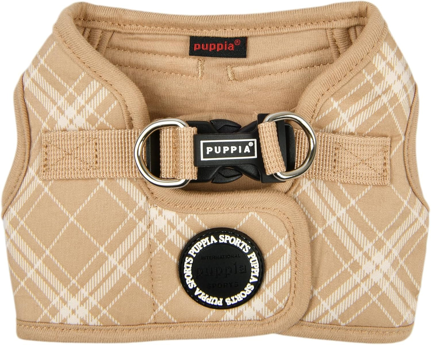 Puppia Corwin Dog Vest Harness B (Step-in) Fashionable Checkered Pattern Spring Summer Harness for Small and Medium Dogs, Beige, Large