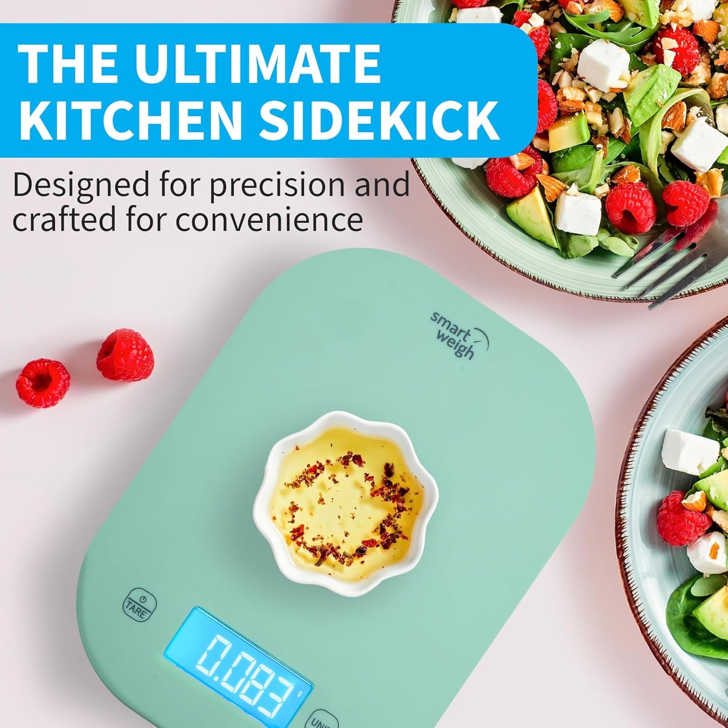 Smart Weigh Mint Green Digital Kitchen Scale for Cooking, Weight Loss, Calorie Tracking, Baking, Food Portion Control, and Meal Prep - Accurate Measurements in Grams and Ounces